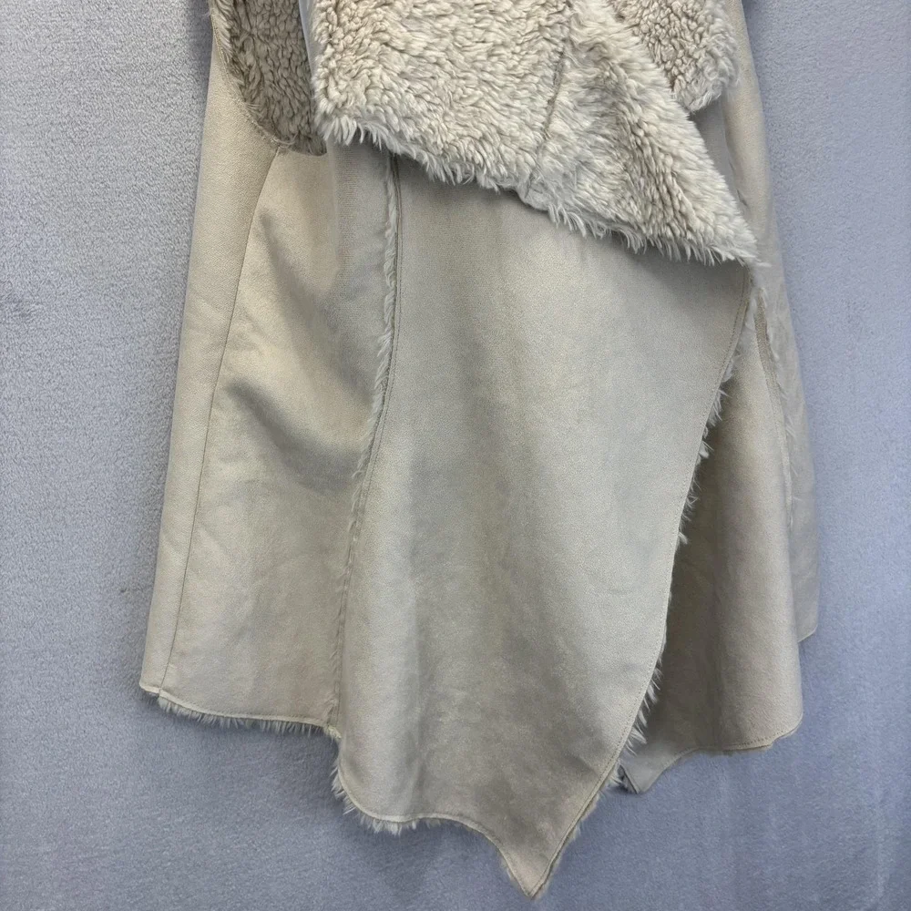 Knox Rose Faux Shearling Vest Womens Large Cream White Open Front Waterfall Cozy